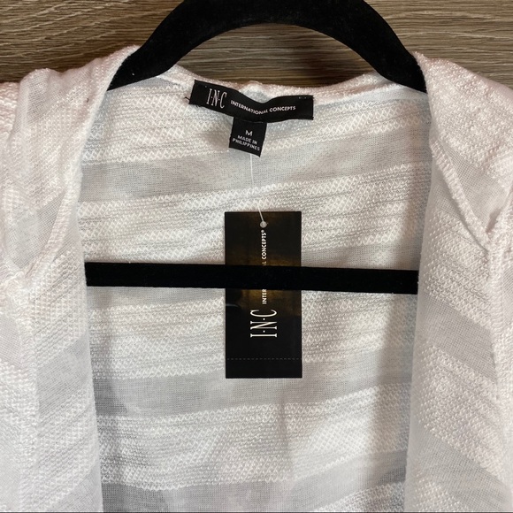 INC Sheer White Stripe Hooded Cardigan NWT - Picture 2 of 6
